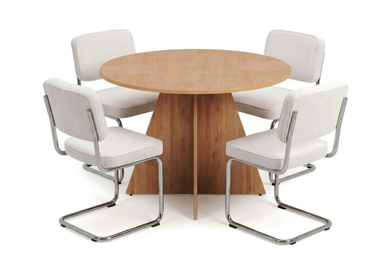 Vera spisegruppe rund 110 cm eik med 4 Milva spisestoler - Eik - Møbler - Bord - Spisegruppe