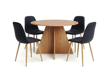 Vera spisegruppe rund 110 cm eik med 4 Nibe spisestoler