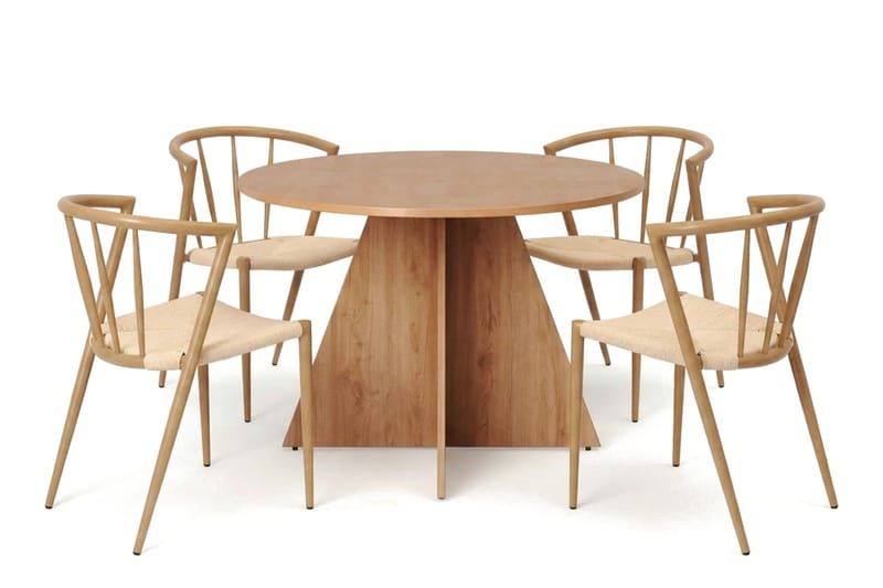 Vera spisegruppe rund 110 cm eik med 4 Winston spisestoler, Eik