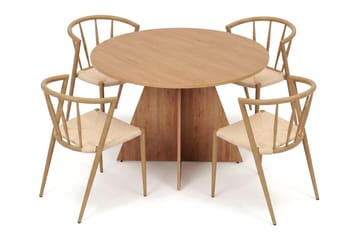 Vera spisegruppe rund 110 cm eik med 4 Winston spisestoler - Eik - Møbler - Bord - Spisegruppe