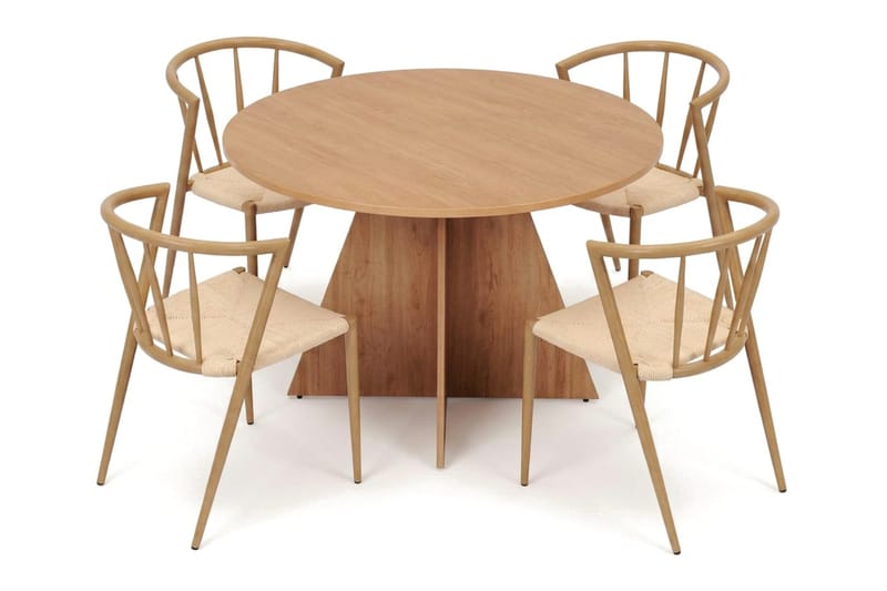 Vera spisegruppe rund 110 cm eik med 4 Winston spisestoler - Eik - Møbler - Bord - Spisegruppe
