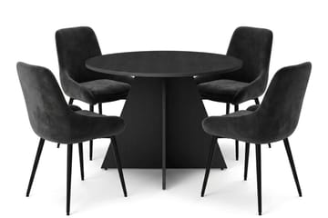 Vera spisegruppe rund 110 cm svart med 4 Alsarp spisestoler - Svart - Møbler - Bord - Spisegruppe