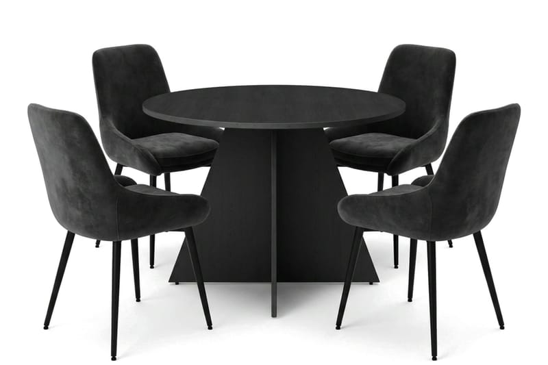 Vera spisegruppe rund 110 cm svart med 4 Alsarp spisestoler, Svart