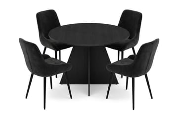 Vera spisegruppe rund 110 cm svart med 4 Alsarp spisestoler - Svart - Møbler - Bord - Spisegruppe