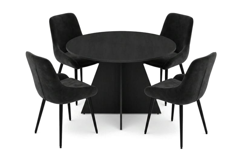 Vera spisegruppe rund 110 cm svart med 4 Alsarp spisestoler - Svart - Møbler - Bord - Spisegruppe