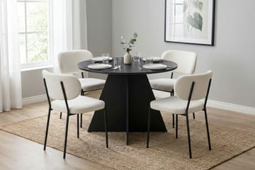 Vera spisegruppe rund 110 cm svart med 4 Gemmiano spisestoler - Svart - Møbler - Bord - Spisegruppe