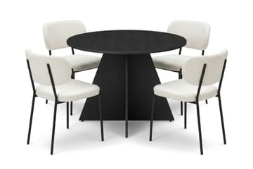 Vera spisegruppe rund 110 cm svart med 4 Gemmiano spisestoler - Svart - Møbler - Bord - Spisegruppe
