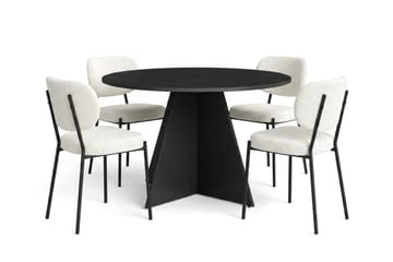 Vera spisegruppe rund 110 cm svart med 4 Gemmiano spisestoler - Svart - Møbler - Bord - Spisegruppe