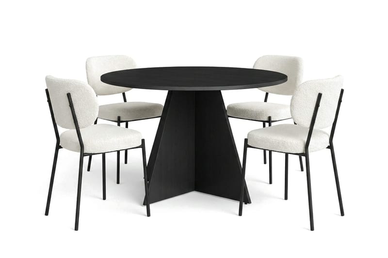 Vera spisegruppe rund 110 cm svart med 4 Gemmiano spisestoler - Svart - Møbler - Bord - Spisegruppe