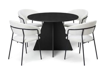 Vera spisegruppe rund 110 cm svart med 4 Karol spisestoler - Svart - Møbler - Bord - Spisegruppe