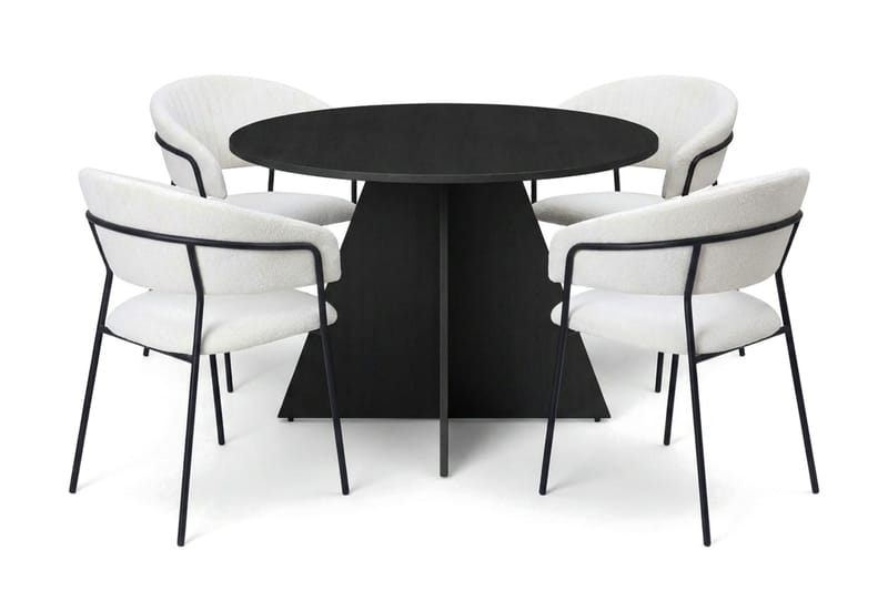 Vera spisegruppe rund 110 cm svart med 4 Karol spisestoler, Svart