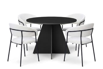 Vera spisegruppe rund 110 cm svart med 4 Karol spisestoler - Svart - Møbler - Bord - Spisegruppe