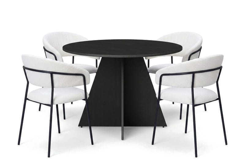 Vera spisegruppe rund 110 cm svart med 4 Karol spisestoler - Svart - Møbler - Bord - Spisegruppe