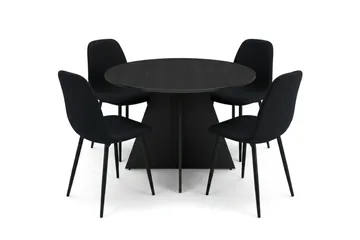 Vera spisegruppe rund 110 cm svart med 4 Nibe spisestoler