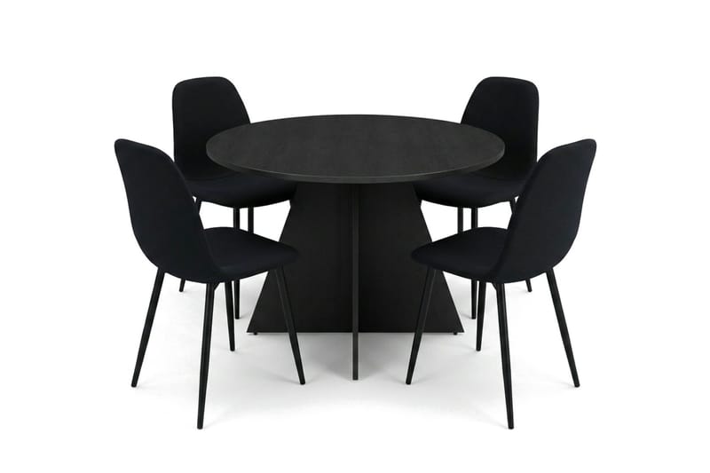 Vera spisegruppe rund 110 cm svart med 4 Nibe spisestoler, Svart