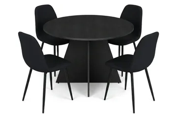 Vera spisegruppe rund 110 cm svart med 4 Nibe spisestoler - Svart - Møbler - Bord - Spisegruppe
