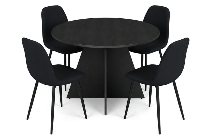Vera spisegruppe rund 110 cm svart med 4 Nibe spisestoler - Svart - Møbler - Bord - Spisegruppe