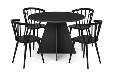 Vera spisegruppe rund 110 cm svart med 4 Tyrö spisestoler
