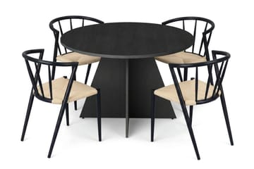 Vera spisegruppe rund 110 cm svart med 4 Winston spisestoler