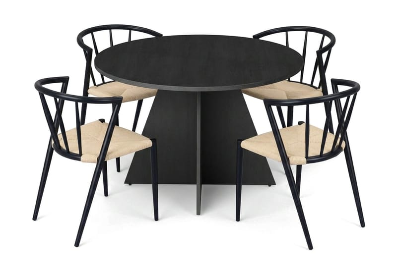 Vera spisegruppe rund 110 cm svart med 4 Winston spisestoler, Svart