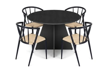 Vera spisegruppe rund 110 cm svart med 4 Winston spisestoler - Svart - Møbler - Bord - Spisegruppe