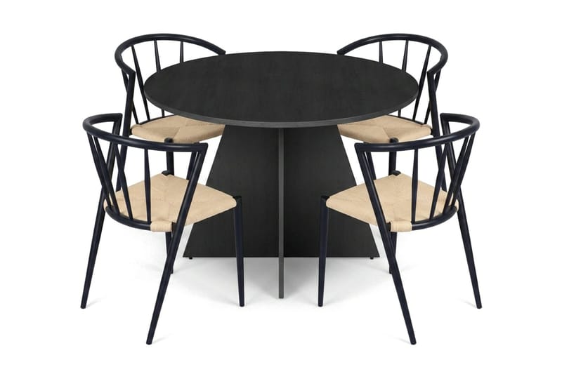 Vera spisegruppe rund 110 cm svart med 4 Winston spisestoler - Svart - Møbler - Bord - Spisegruppe