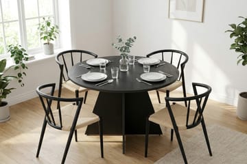 Vera spisegruppe rund 110 cm svart med 4 Winston spisestoler - Svart - Møbler - Bord - Spisegruppe
