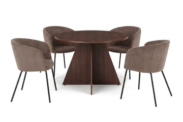 Vera spisegruppe rund 110 cm valnøtt med 4 Berit spisestoler - Valnøtt - Møbler - Bord - Spisegruppe