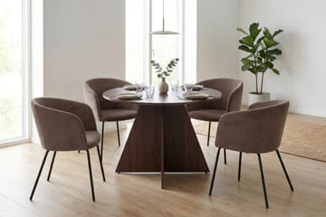 Vera spisegruppe rund 110 cm valnøtt med 4 Berit spisestoler - Valnøtt - Møbler - Bord - Spisegruppe