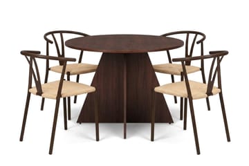 Vera spisegruppe rund 110 cm valnøtt med 4 Elysia spisestoler - Valnøtt - Møbler - Bord - Spisegruppe