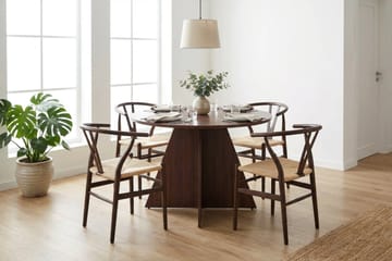 Vera spisegruppe rund 110 cm valnøtt med 4 Elysia spisestoler - Møbler - Bord - Spisegruppe