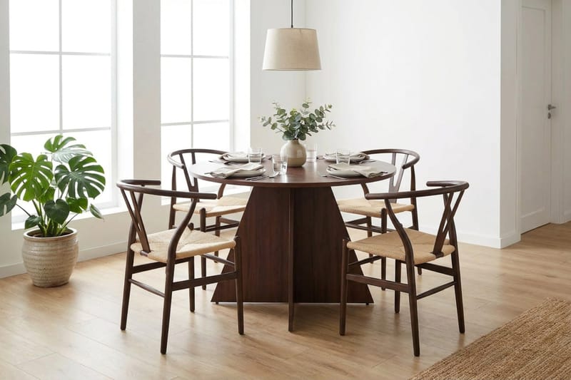 Vera spisegruppe rund 110 cm valnøtt med 4 Elysia spisestoler - Møbler - Bord - Spisegruppe