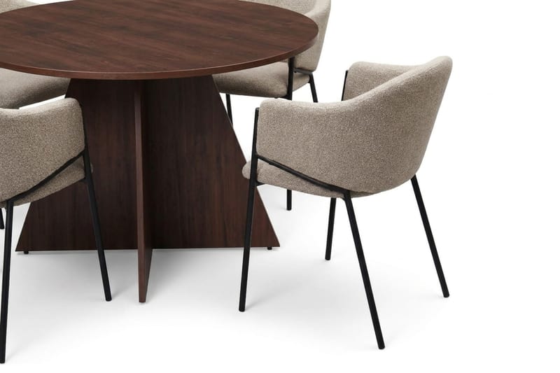 Vera spisegruppe rund 110 cm valnøtt med 4 Filip spisestoler - Valnøtt - Møbler - Bord - Spisegruppe