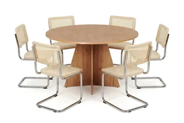 Vera spisegruppe rund 130 cm eik med 6 Build spisestoler - Eik - Møbler - Bord - Spisegruppe