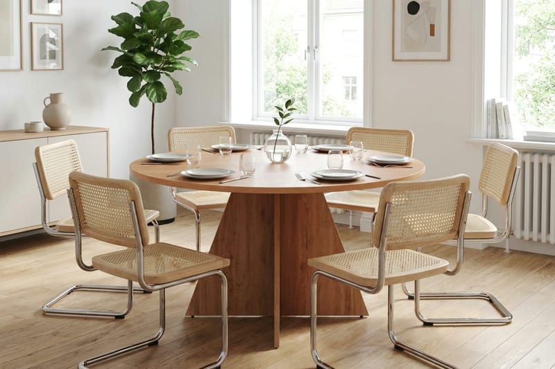 Vera spisegruppe rund 130 cm eik med 6 Build spisestoler - Eik - Møbler - Bord - Spisegruppe
