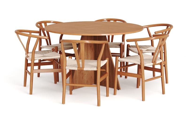 Vera spisegruppe rund 130 cm eik med 6 Dastoori spisestoler, Eik
