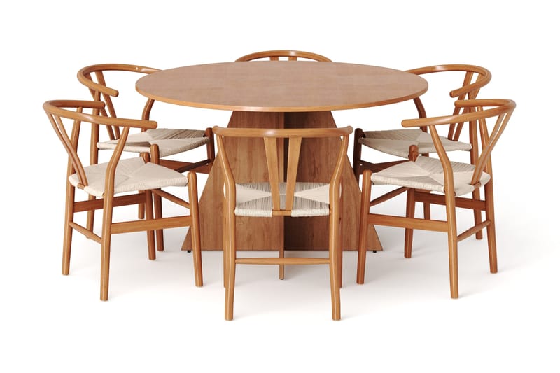 Vera spisegruppe rund 130 cm eik med 6 Dastoori spisestoler - Eik - Møbler - Bord - Spisegruppe