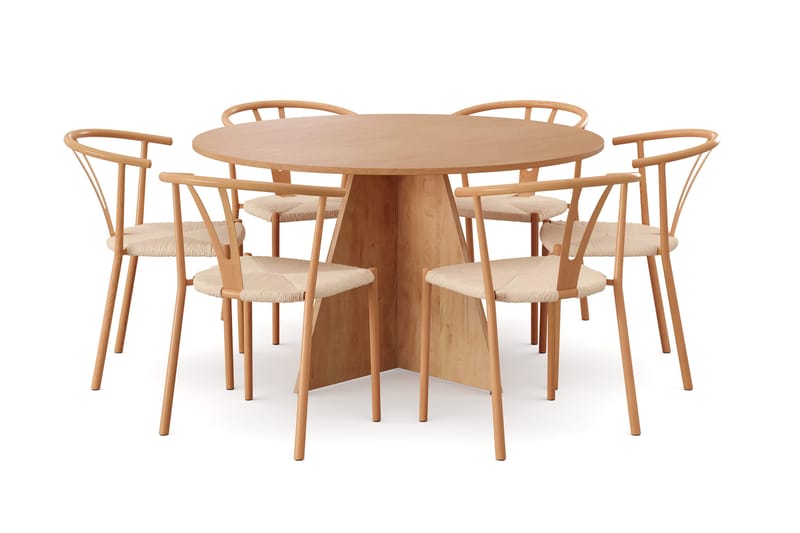 Vera spisegruppe rund 130 cm eik med 6 Elysia spisestoler - Eik - Møbler - Bord - Spisegruppe