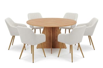 Vera spisegruppe rund 130 cm eik med 6 Filippa spisestoler - Eik - Møbler - Bord - Spisegruppe