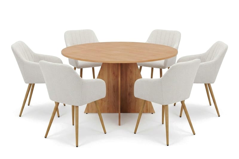 Vera spisegruppe rund 130 cm eik med 6 Filippa spisestoler - Eik - Møbler - Bord - Spisegruppe