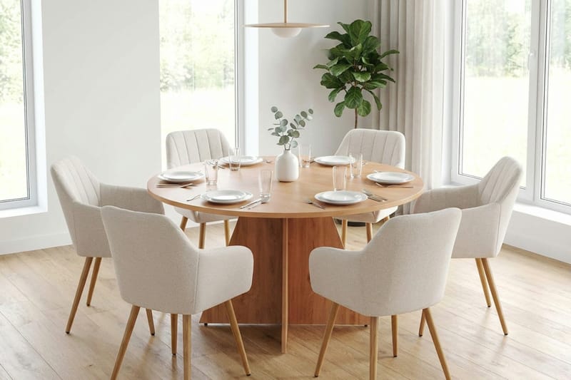 Vera spisegruppe rund 130 cm eik med 6 Filippa spisestoler - Eik - Møbler - Bord - Spisegruppe