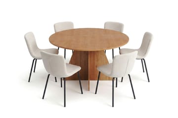 Vera spisegruppe rund 130 cm eik med 6 Katy spisestoler - Eik - Møbler - Bord - Spisegruppe