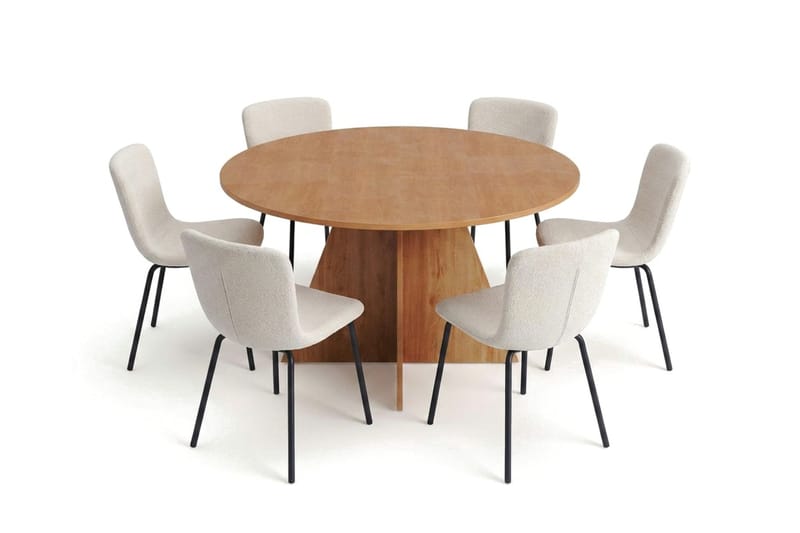 Vera spisegruppe rund 130 cm eik med 6 Katy spisestoler - Eik - Møbler - Bord - Spisegruppe