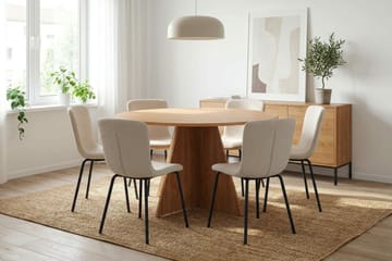 Vera spisegruppe rund 130 cm eik med 6 Katy spisestoler - Eik - Møbler - Bord - Spisegruppe