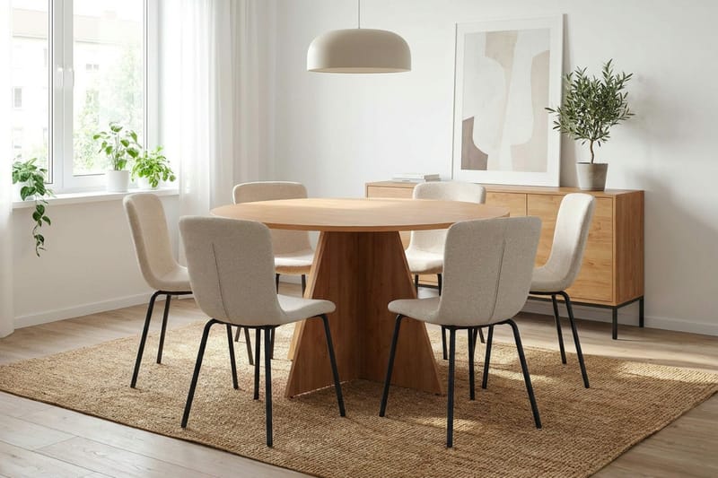 Vera spisegruppe rund 130 cm eik med 6 Katy spisestoler - Eik - Møbler - Bord - Spisegruppe
