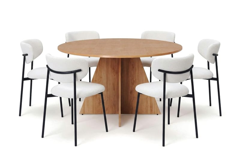 Vera spisegruppe rund 130 cm eik med 6 Lucy spisestoler, Eik