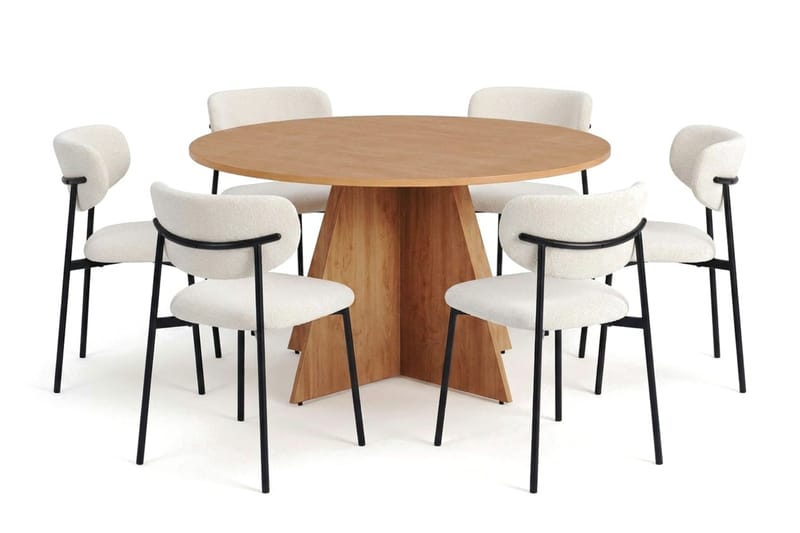 Vera spisegruppe rund 130 cm eik med 6 Lucy spisestoler - Eik - Møbler - Bord - Spisegruppe