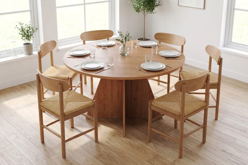 Vera spisegruppe rund 130 cm eik med 6 Malte spisestoler - Møbler - Bord - Spisegruppe