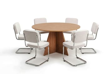 Vera spisegruppe rund 130 cm eik med 6 Milva spisestoler - Eik - Møbler - Bord - Spisegruppe