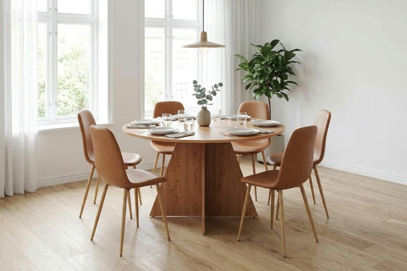 Vera spisegruppe rund 130 cm eik med 6 Nibe spisestoler - Eik - Møbler - Bord - Spisegruppe
